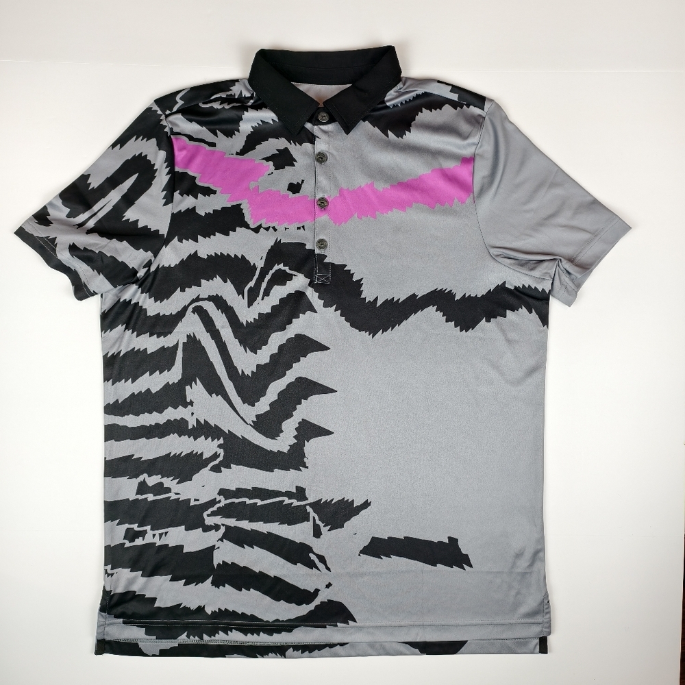 ⛳Jamie Sadock Men’s Golf Polo Shirt | Size L | Grey Black Pink Abstract Print